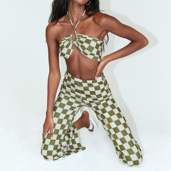 #16 Princess Polly New Latiana Green Pant set Checkerboard - Picture 3 of 4